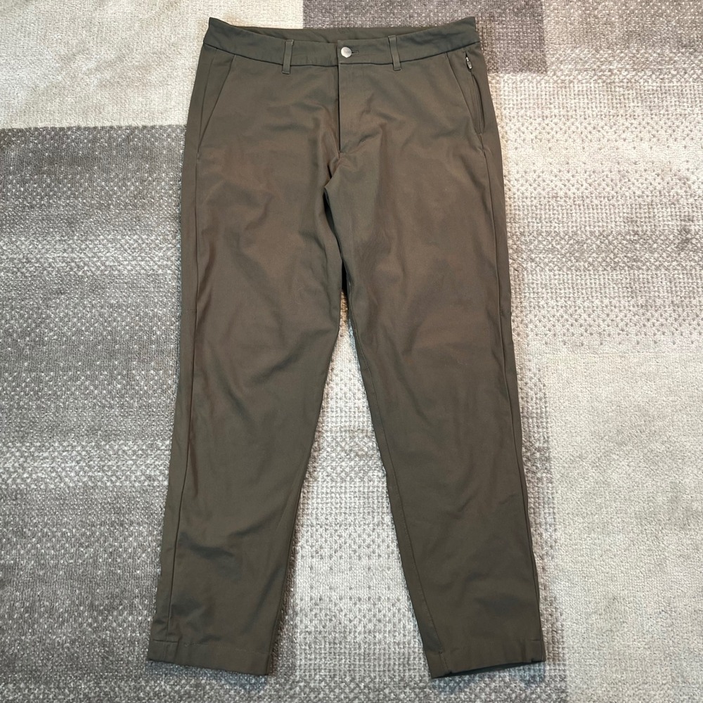 Lululemon Mens ABC Pant Slim Fit Dark Olive Green/Brown 32 Performance Trousers